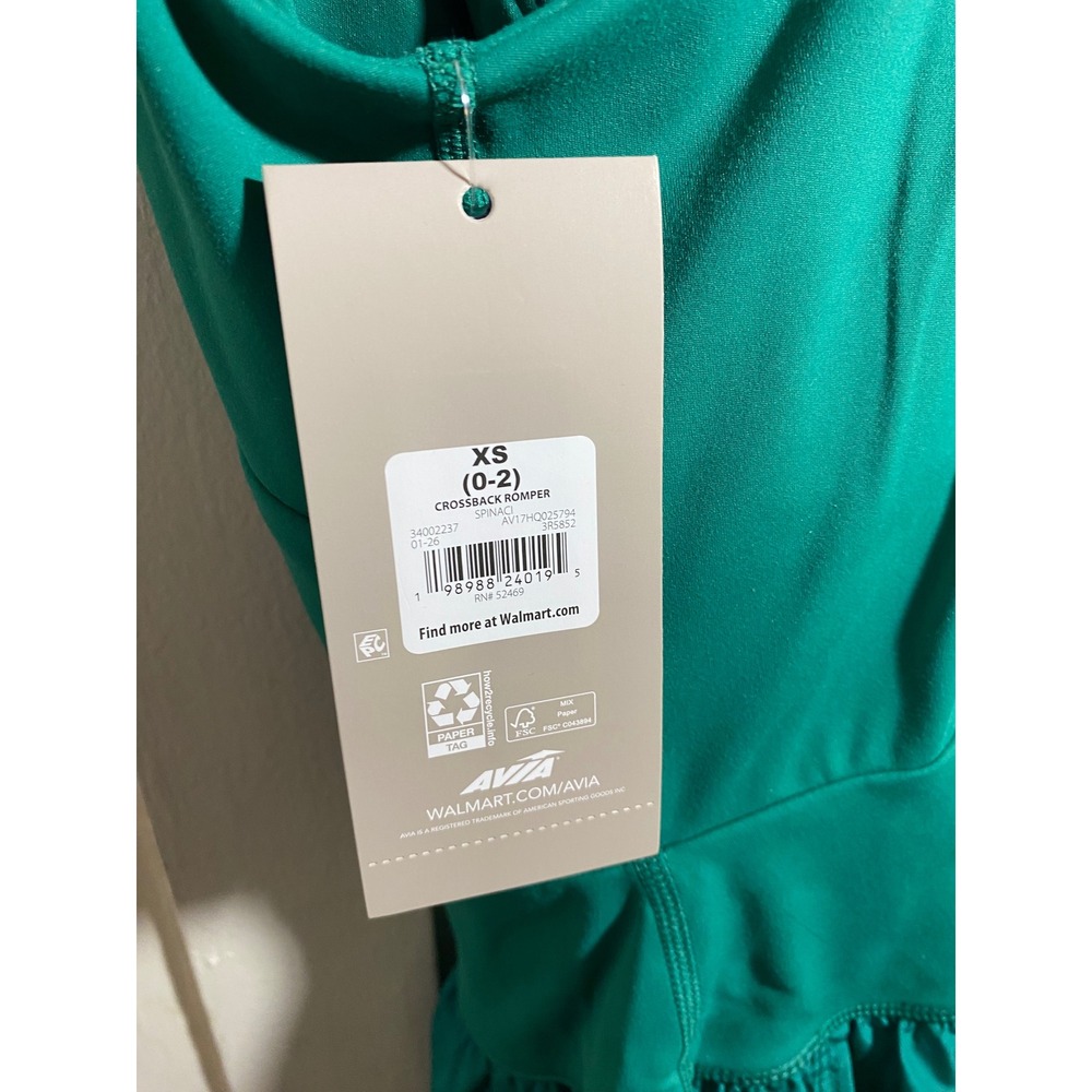 Avia Women Crossback Romper Spinaci Teal Blue Activewear XS 0-2 Rear Zip Pocket - Picture 5 of 5